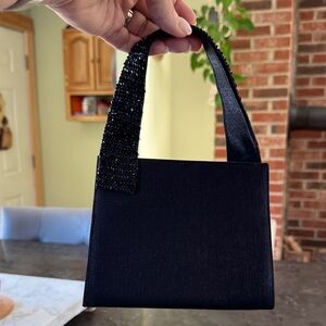 Black Satin Handbag with Beaded Handle